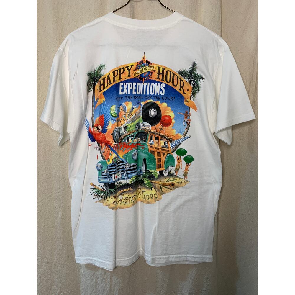 Vintage 2004 Jimmy Buffett Margaritaville Happy Hour Expeditions Graphic Shirt L